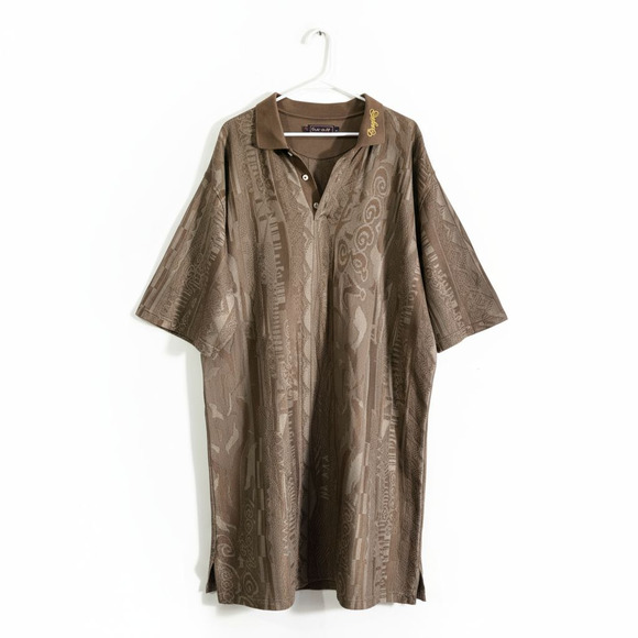 Vintage Coogi Knit Polo Shirt Brown Neutral Textured Logo Y2K Henley Cotton XXXL - Picture 6 of 12